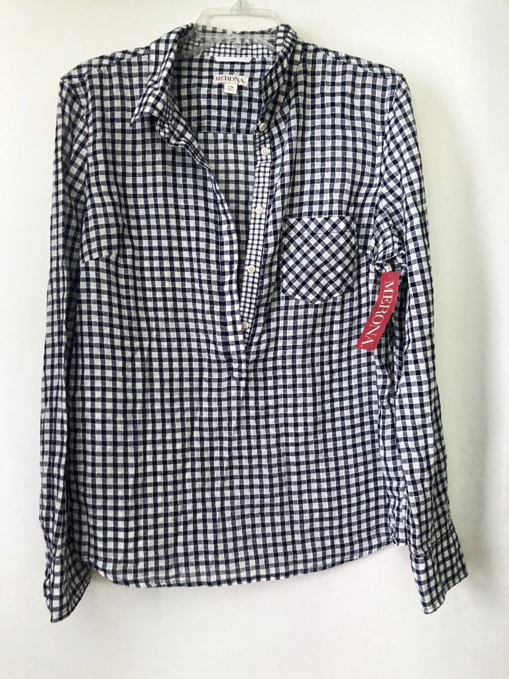 New Merona Long Sleeve Relaxed Fit Pullover Plaid Shirt (Size L) NWT